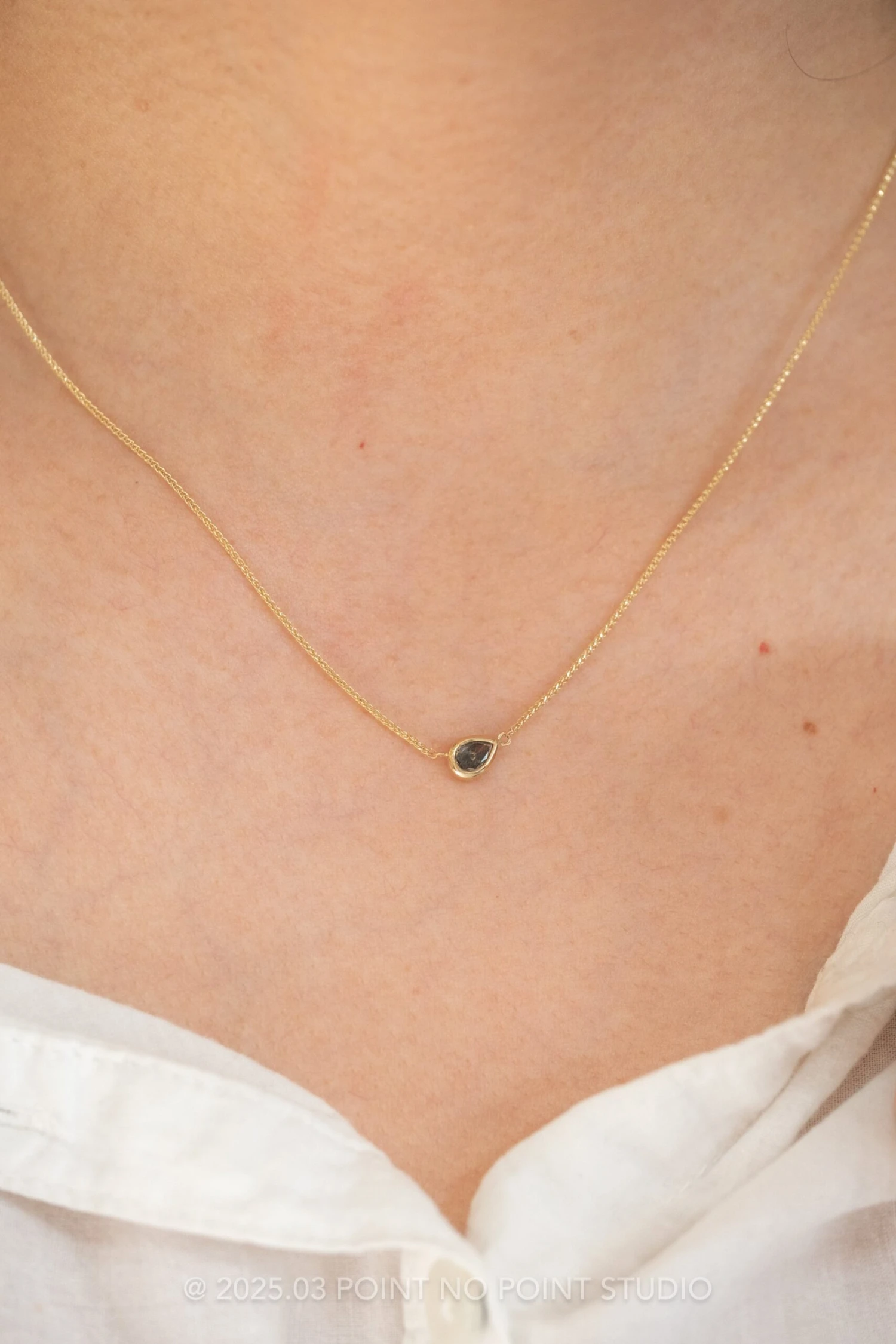 .74 Carat Fancy Grey Pear Diamond Necklace, 14k Yellow Gold - Image 2