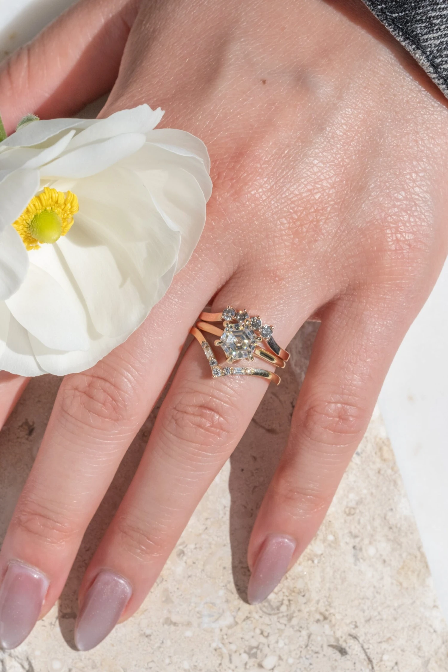 2.02 Carat Hexagon Moissanite Engagement Ring, Madeline Setting, 14k Yellow Gold - Image 2