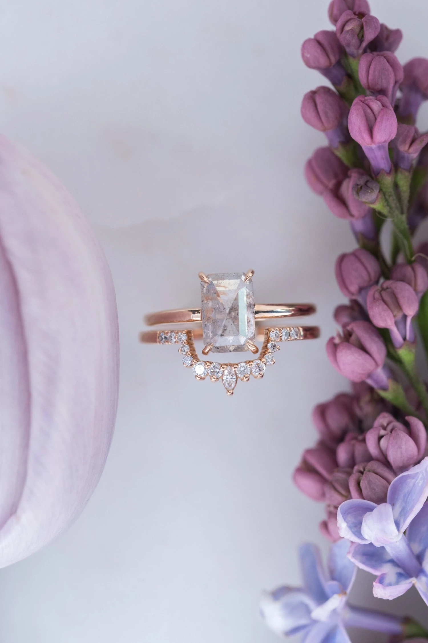 1.96 Carat Icy Grey Emerald Shaped Diamond Engagement Ring, Jane Setting, 14k Peach Gold - Image 3
