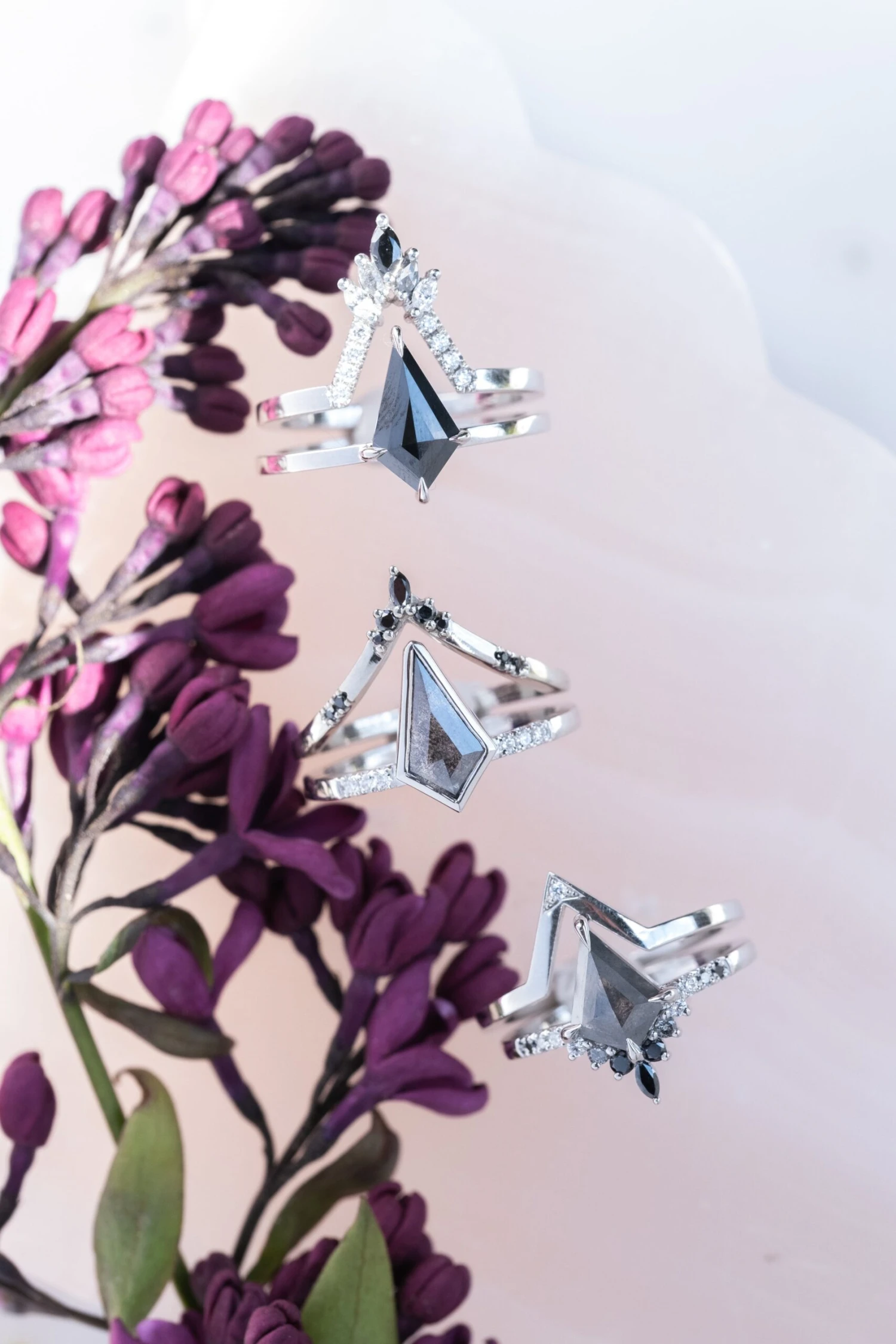 .97 Carat Black Speckled Kite Diamond Engagement Ring, Ombre Avaline Setting, Platinum - Image 5