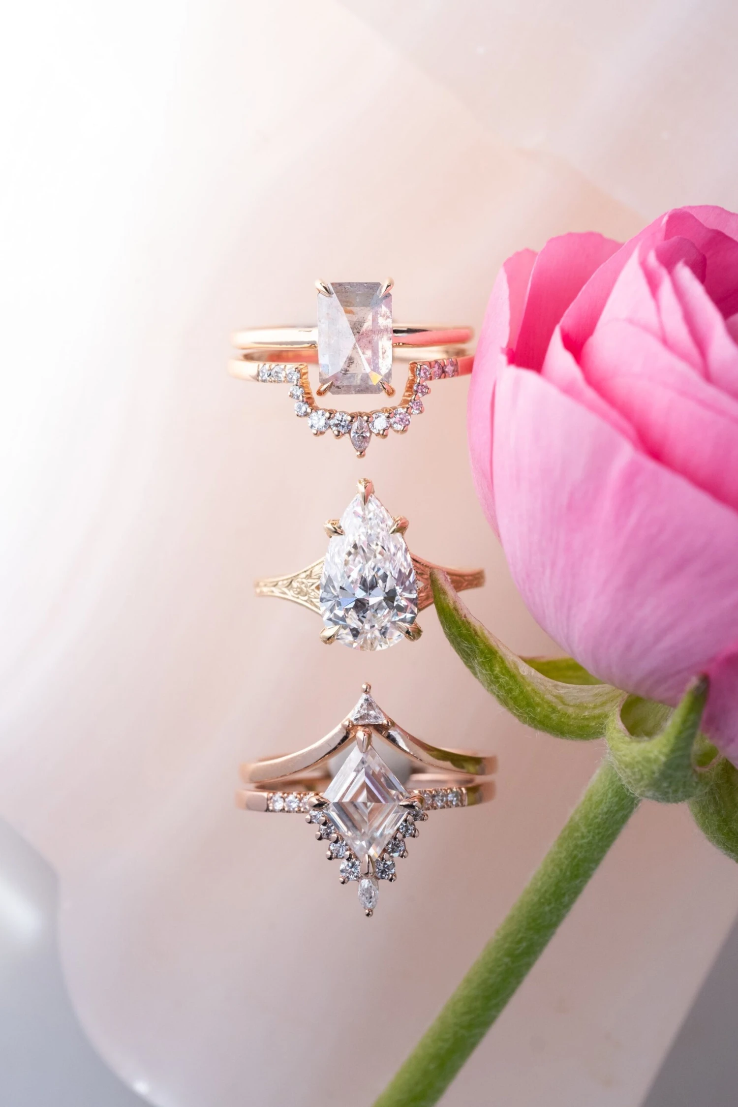 1.96 Carat Icy Grey Emerald Shaped Diamond Engagement Ring, Jane Setting, 14k Peach Gold - Image 4