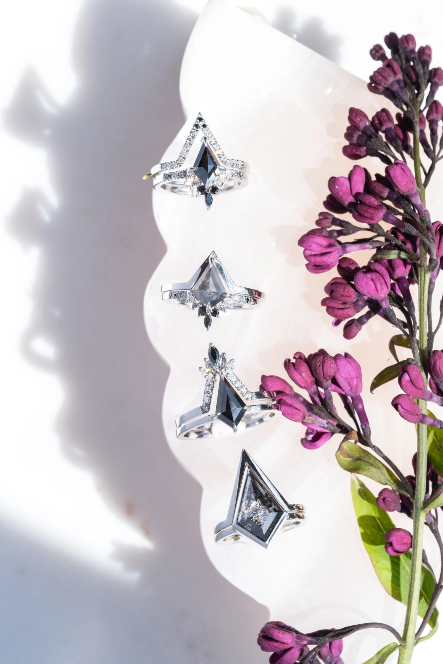 .97 Carat Black Speckled Kite Diamond Engagement Ring, Ombre Avaline Setting, Platinum - Image 6