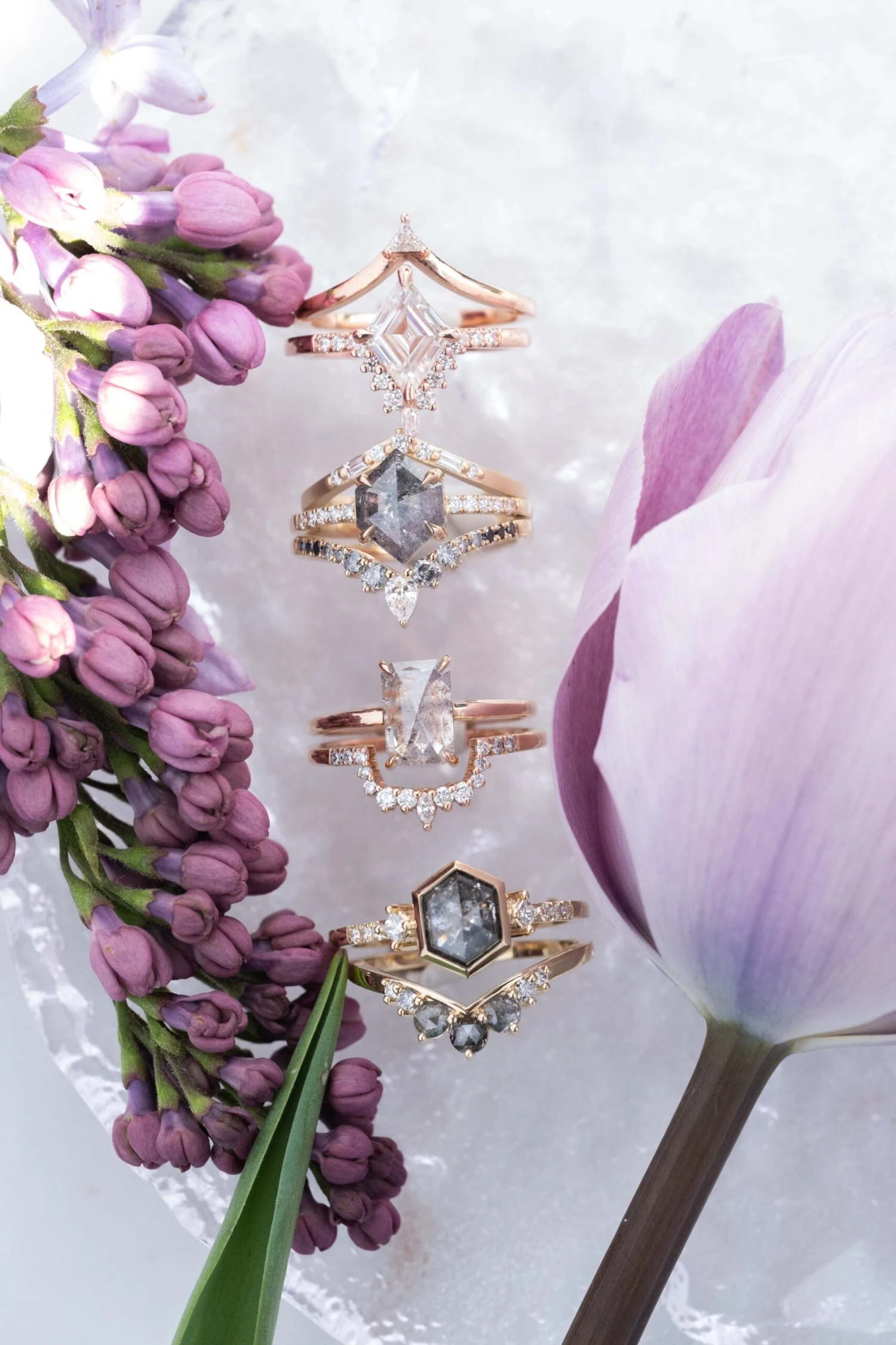 1.96 Carat Icy Grey Emerald Shaped Diamond Engagement Ring, Jane Setting, 14k Peach Gold - Image 5