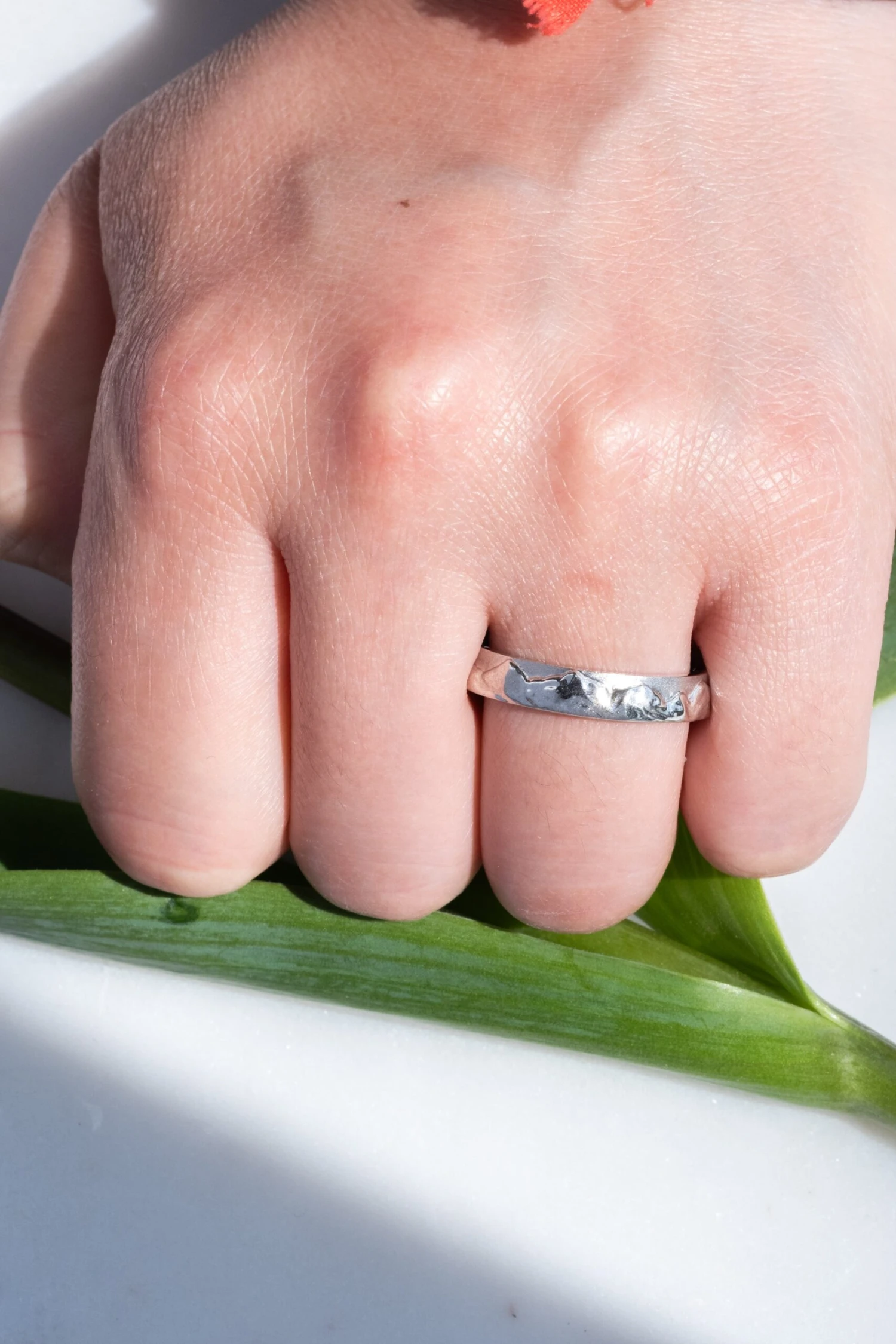 4mm Mountain Mens Wedding Ring, 14k White Gold - Image 3