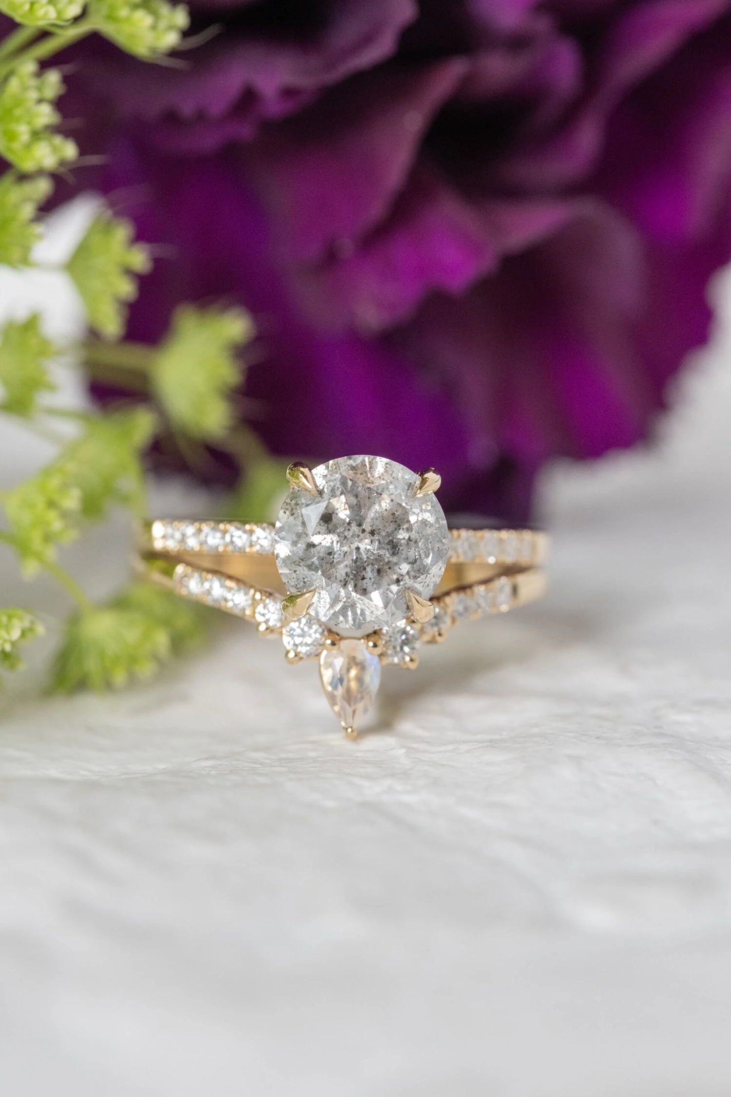 2.13 Carat Salt And Pepper Round Diamond Engagement Ring, Juliette Setting, 14k Yellow Gold - Image 3