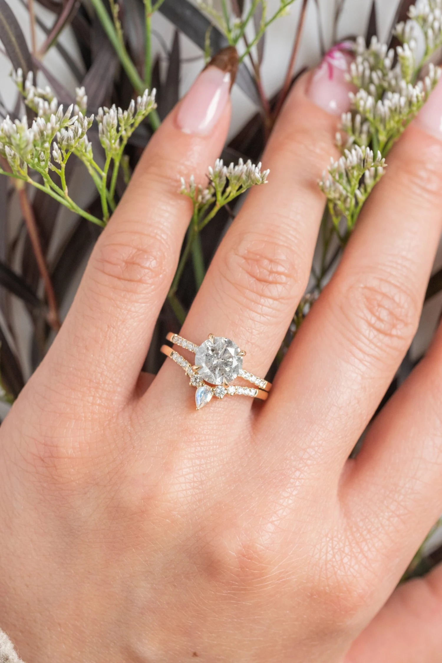 2.13 Carat Salt And Pepper Round Diamond Engagement Ring, Juliette Setting, 14k Yellow Gold - Image 2