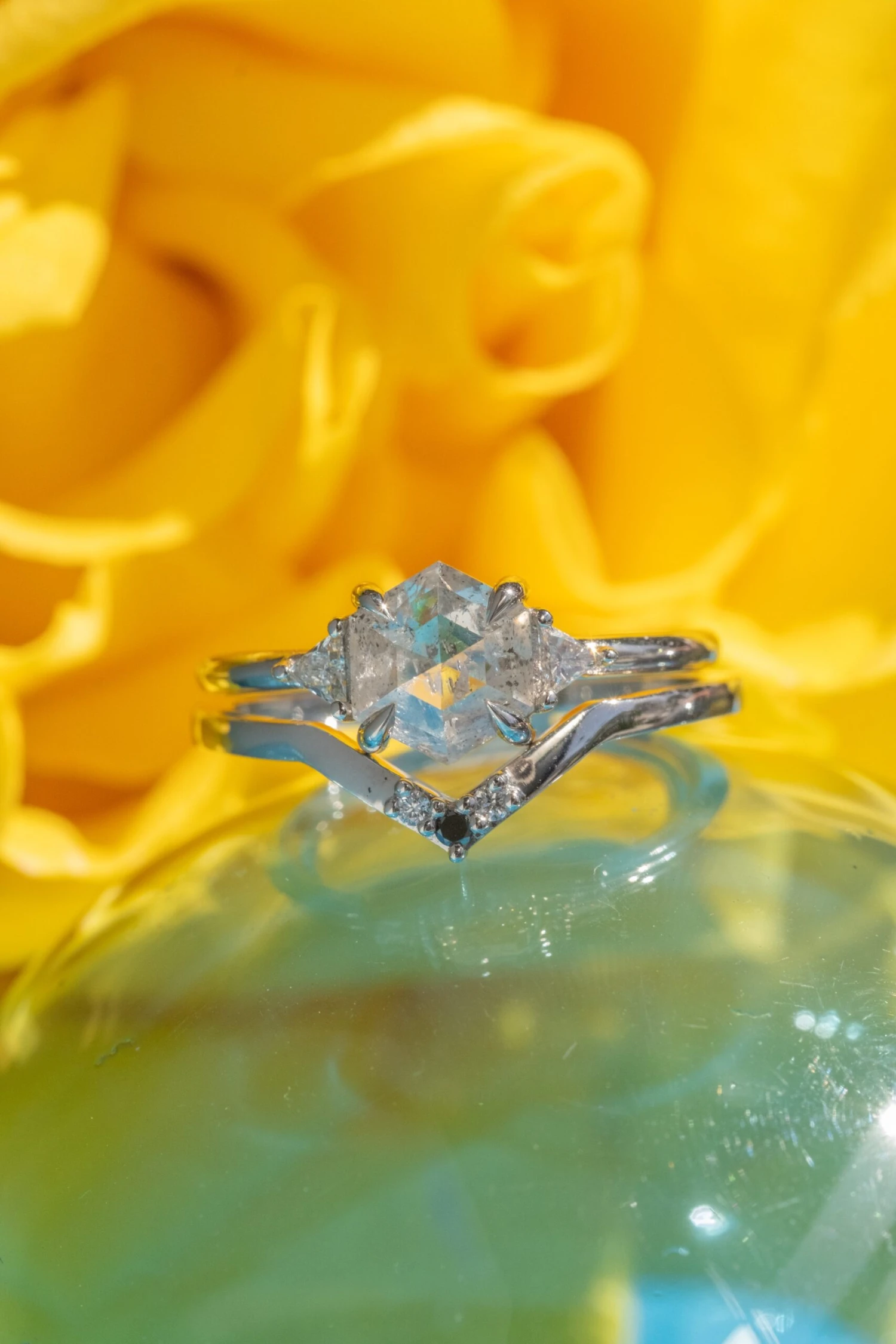 1.41 Carat Icy Salt And Pepper Hexagon Diamond Engagement Ring, Zoe Setting, Platinum - Image 3