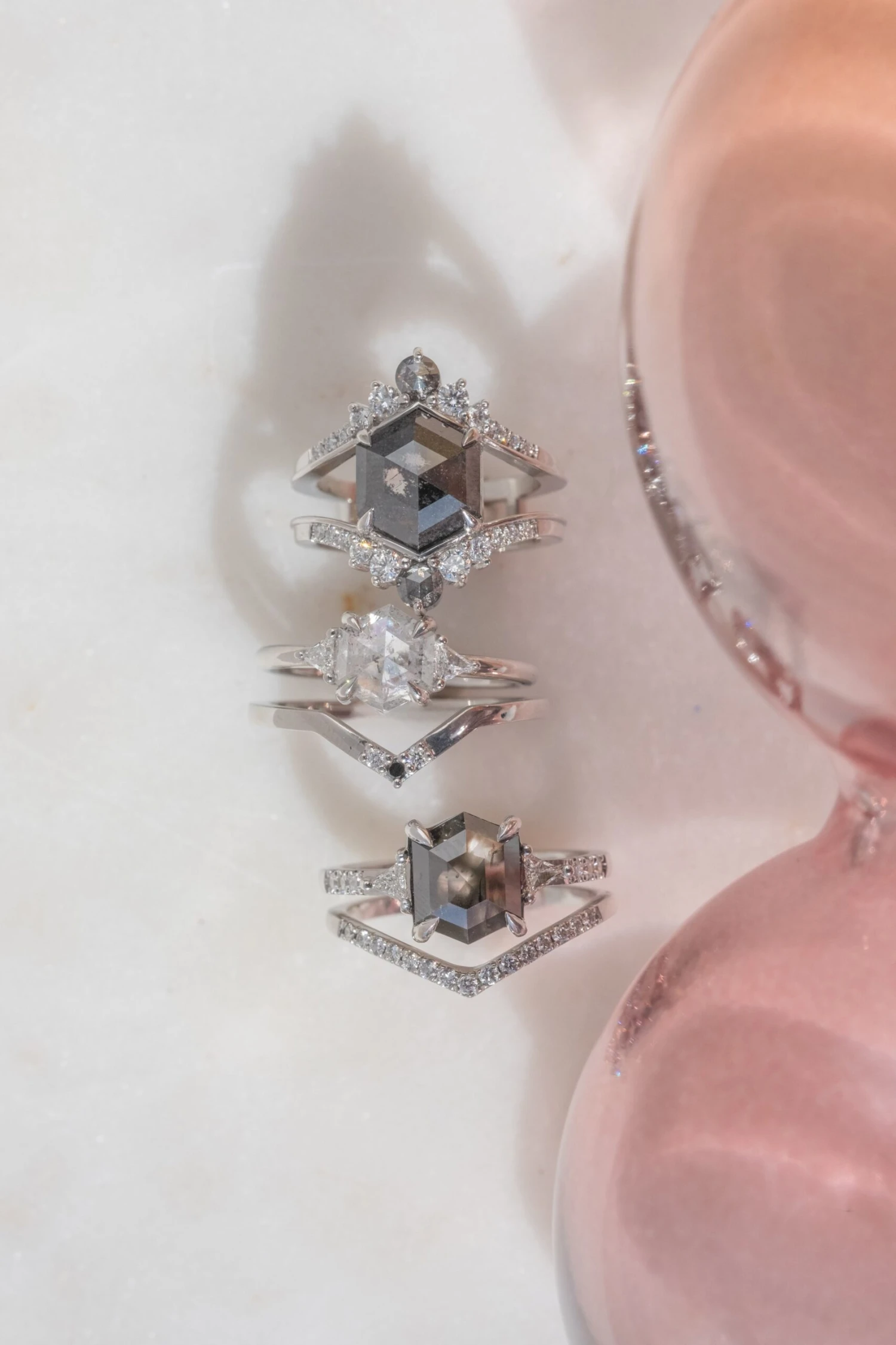 1.41 Carat Icy Salt And Pepper Hexagon Diamond Engagement Ring, Zoe Setting, Platinum - Image 4