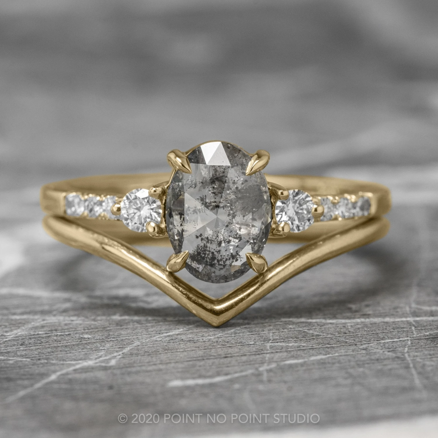 1.45 Carat Salt And Pepper Oval Diamond Engagement Ring, Eliza Setting, 14K Yellow Gold - Image 8