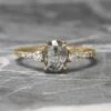 1.45 Carat Salt And Pepper Oval Diamond Engagement Ring, Eliza Setting, 14K Yellow Gold