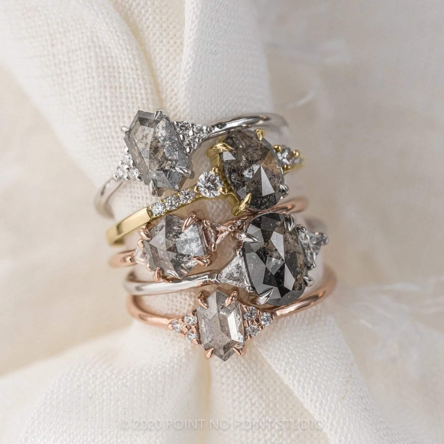 1.45 Carat Salt And Pepper Oval Diamond Engagement Ring, Eliza Setting, 14K Yellow Gold - Image 5