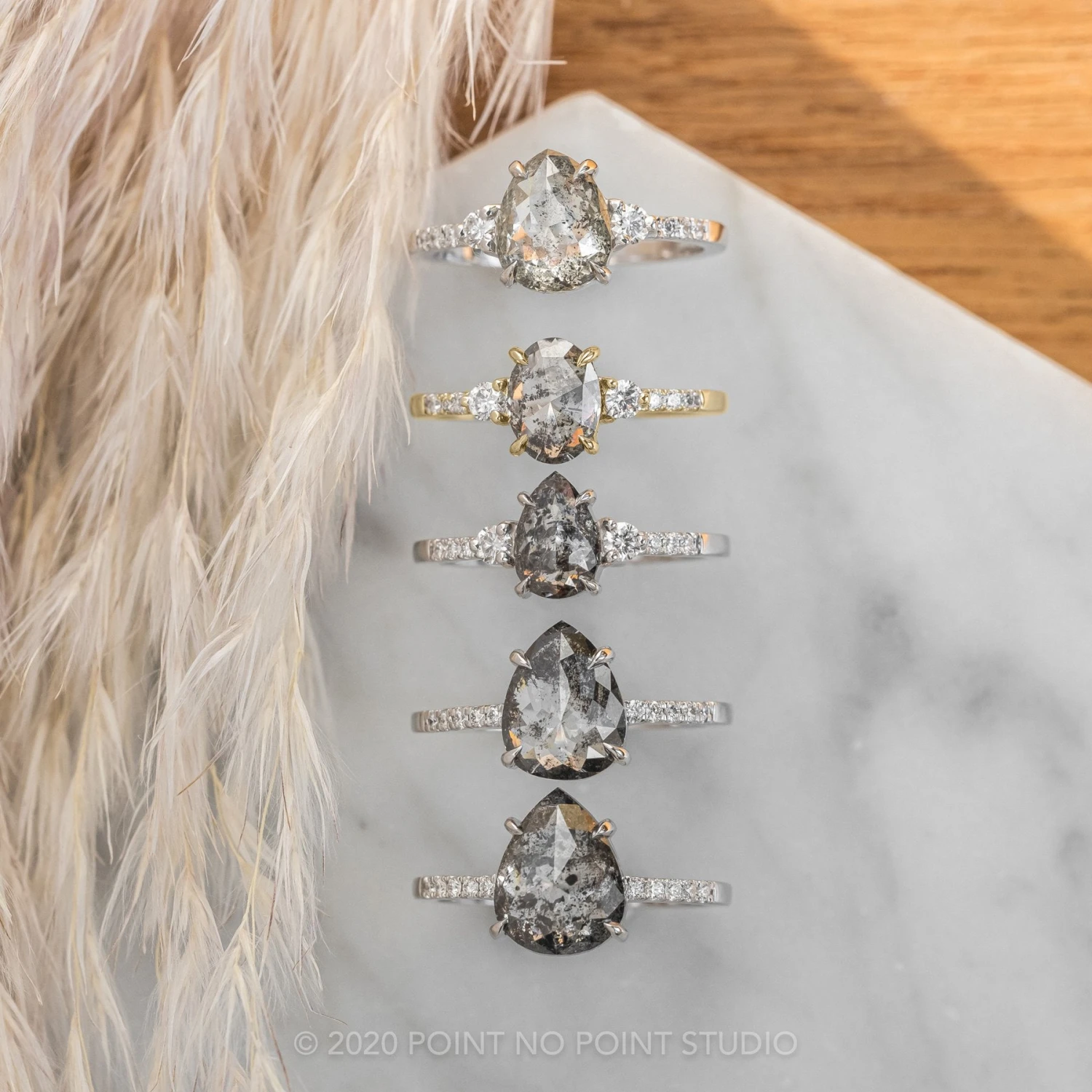 1.45 Carat Salt And Pepper Oval Diamond Engagement Ring, Eliza Setting, 14K Yellow Gold - Image 7