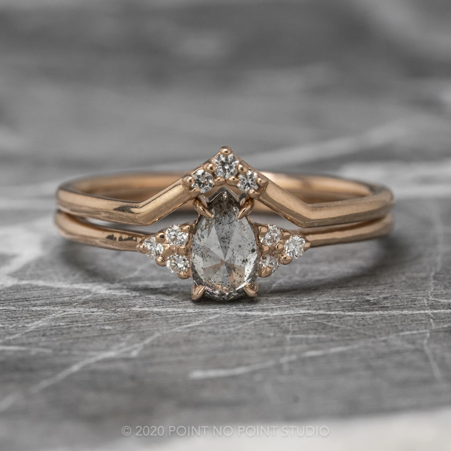 .84 Carat Salt And Pepper Pear Diamond Engagement Ring, Quinn Setting, 14K Rose Gold - Image 4