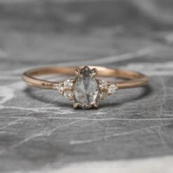 .84 Carat Salt And Pepper Pear Diamond Engagement Ring, Quinn Setting, 14K Rose Gold