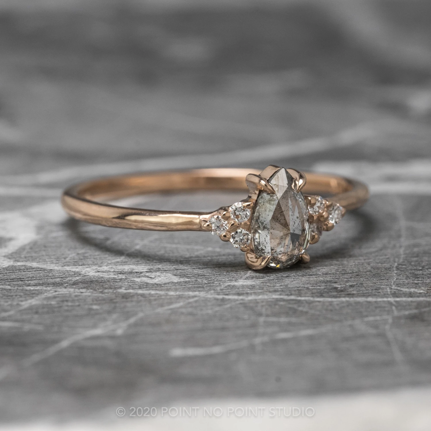 .84 Carat Salt And Pepper Pear Diamond Engagement Ring, Quinn Setting, 14K Rose Gold - Image 5