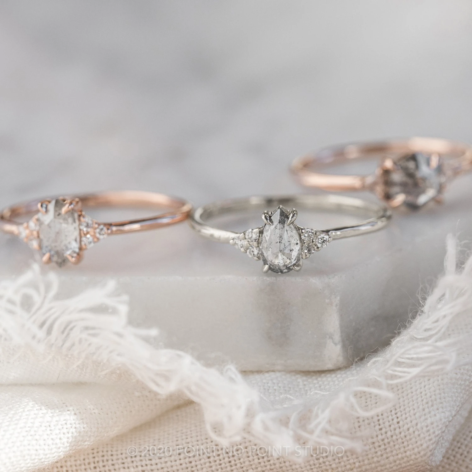 .84 Carat Salt And Pepper Pear Diamond Engagement Ring, Quinn Setting, 14K White Gold - Image 3