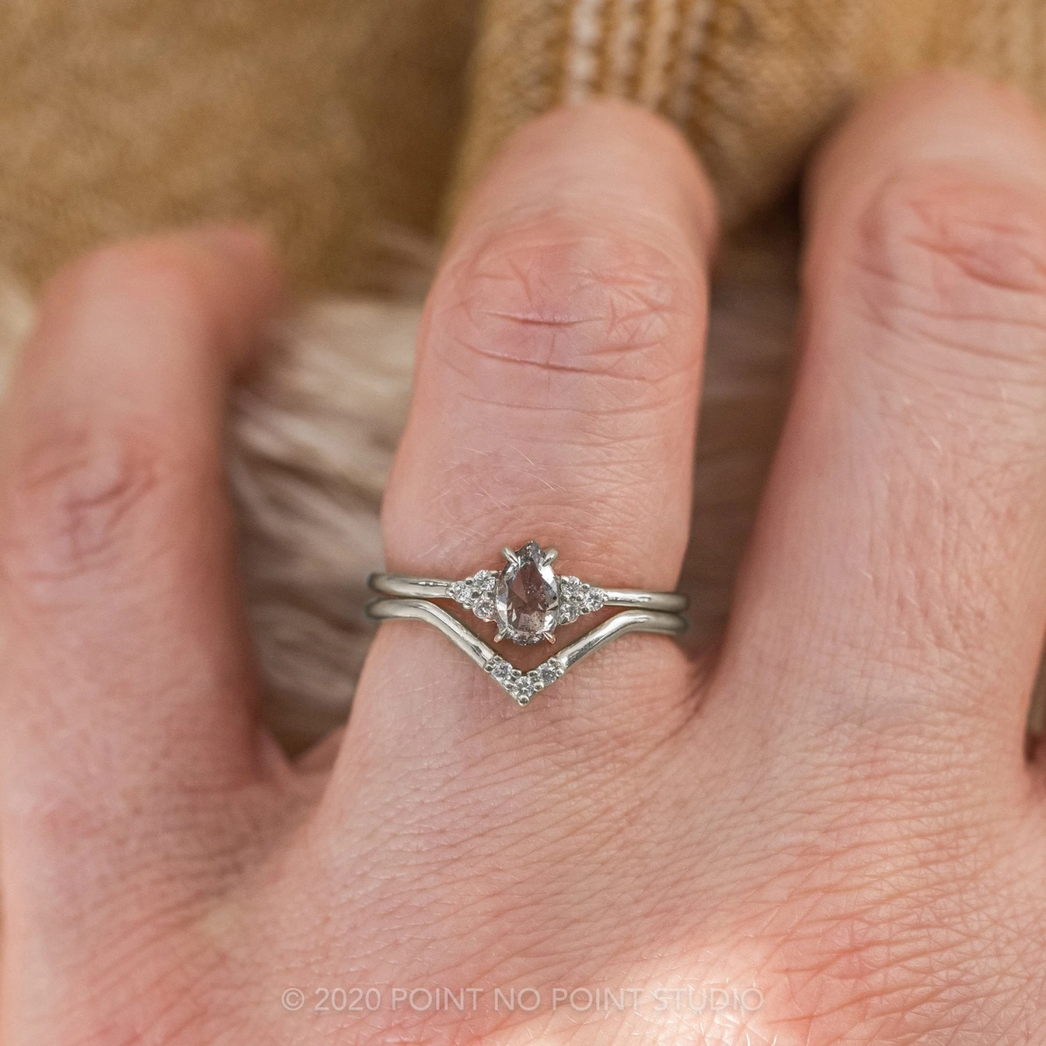 .84 Carat Salt And Pepper Pear Diamond Engagement Ring, Quinn Setting, 14K White Gold - Image 2