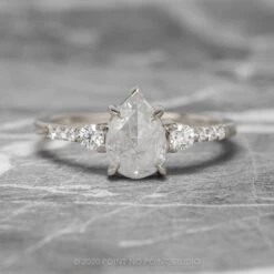 1.52 Carat Icy White Pear Diamond Engagement Ring, Eliza Setting, 14K White Gold