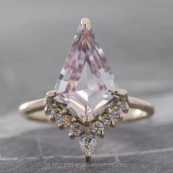 4.90 Carat Kite Morganite And Diamond Engagement Ring, Ava Setting, 14K Yellow Gold