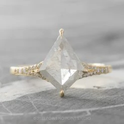 2.96 Carat Icy White Kite Diamond Engagement Ring, River Setting, 14K Yellow Gold