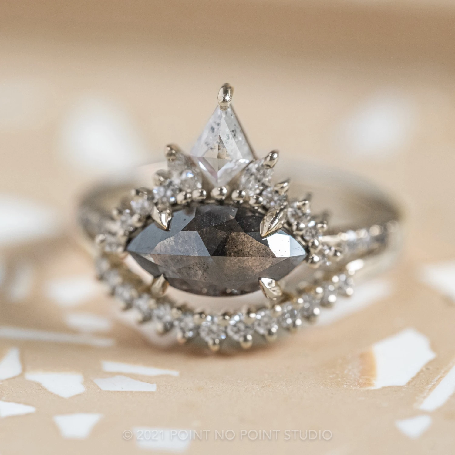 1.89 Carat Black Speckled Marquise Diamond Engagement Ring, Ombre Avaline Setting, Platinum - Image 4