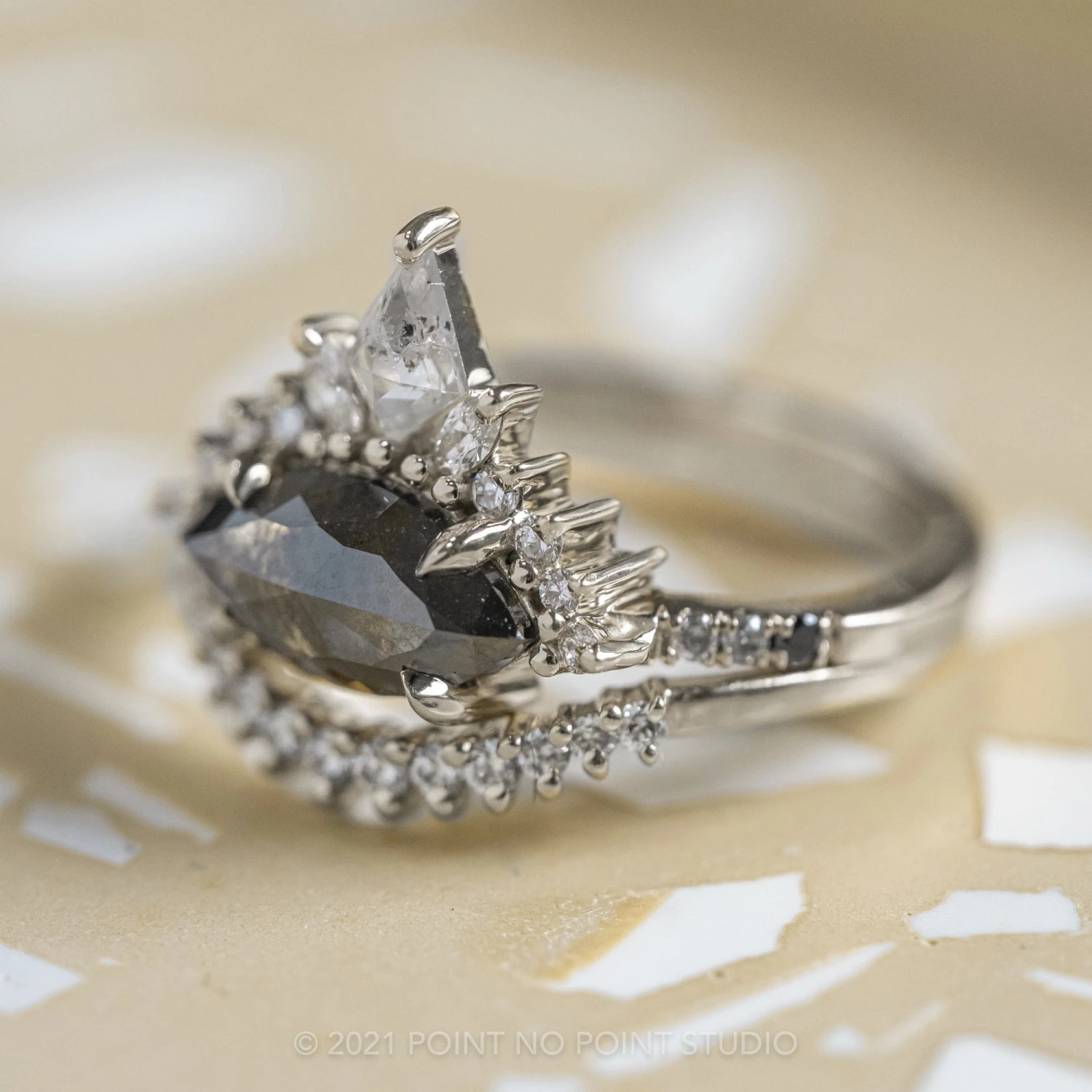 1.89 Carat Black Speckled Marquise Diamond Engagement Ring, Ombre Avaline Setting, Platinum - Image 3