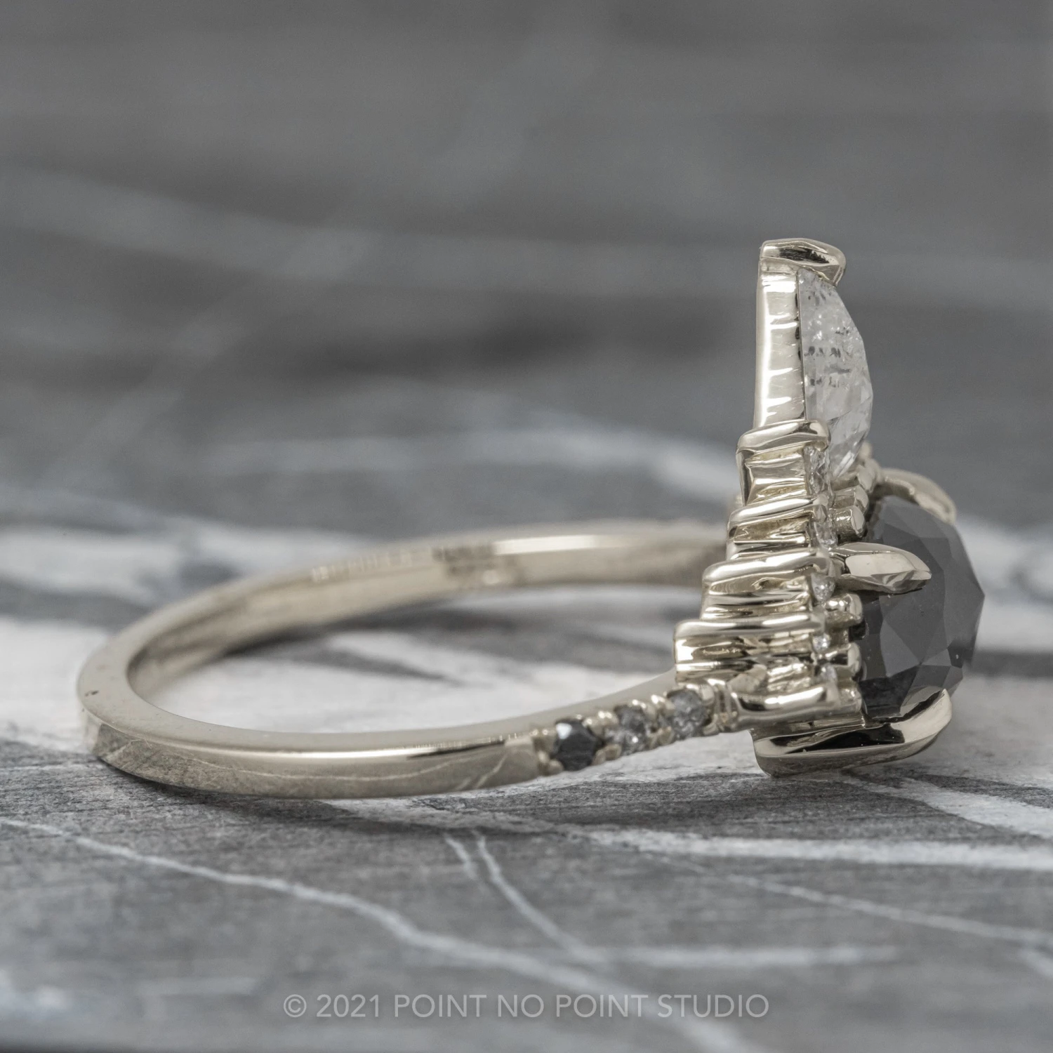 1.89 Carat Black Speckled Marquise Diamond Engagement Ring, Ombre Avaline Setting, Platinum - Image 10