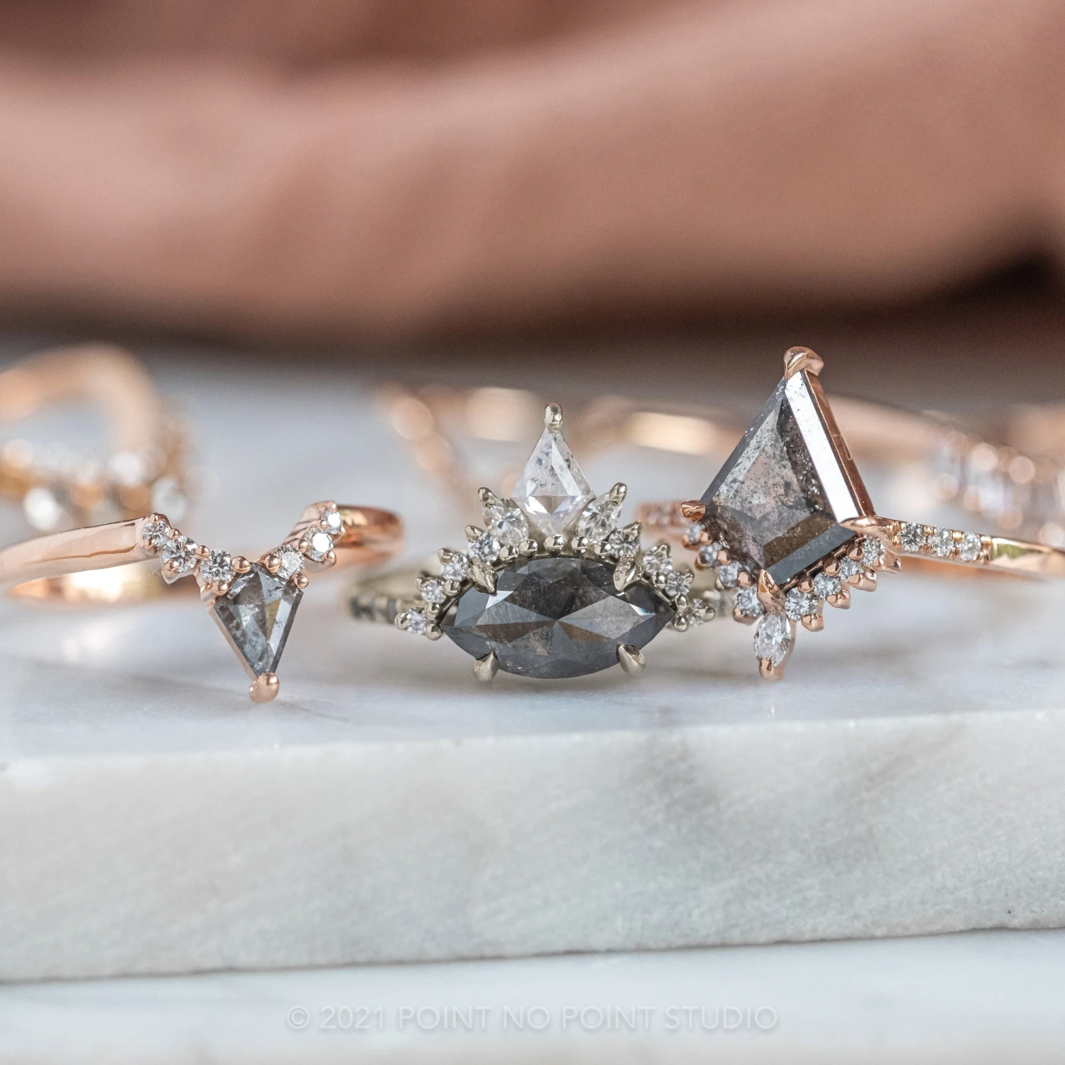 1.89 Carat Black Speckled Marquise Diamond Engagement Ring, Ombre Avaline Setting, Platinum - Image 7