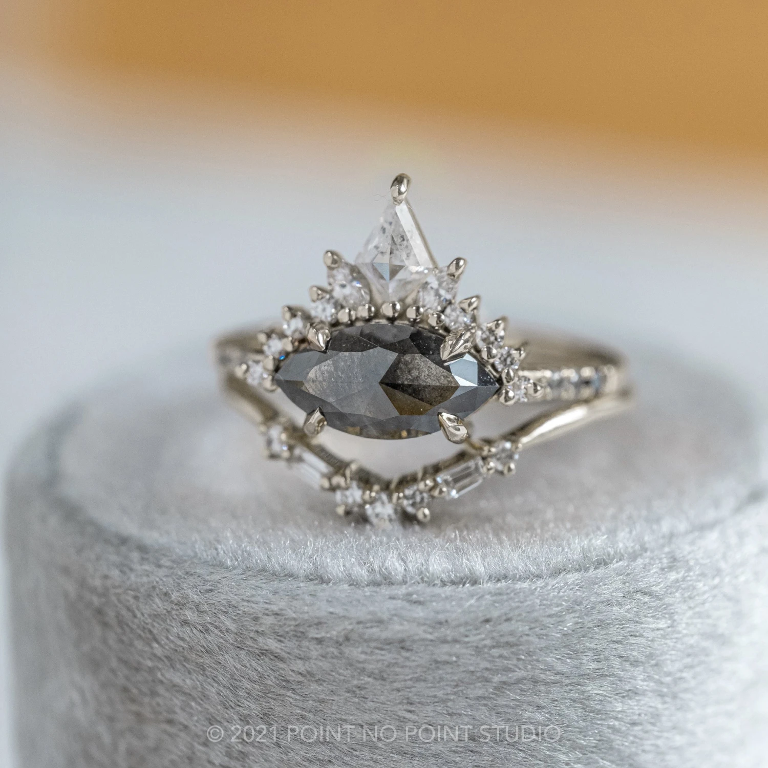 1.89 Carat Black Speckled Marquise Diamond Engagement Ring, Ombre Avaline Setting, Platinum - Image 5