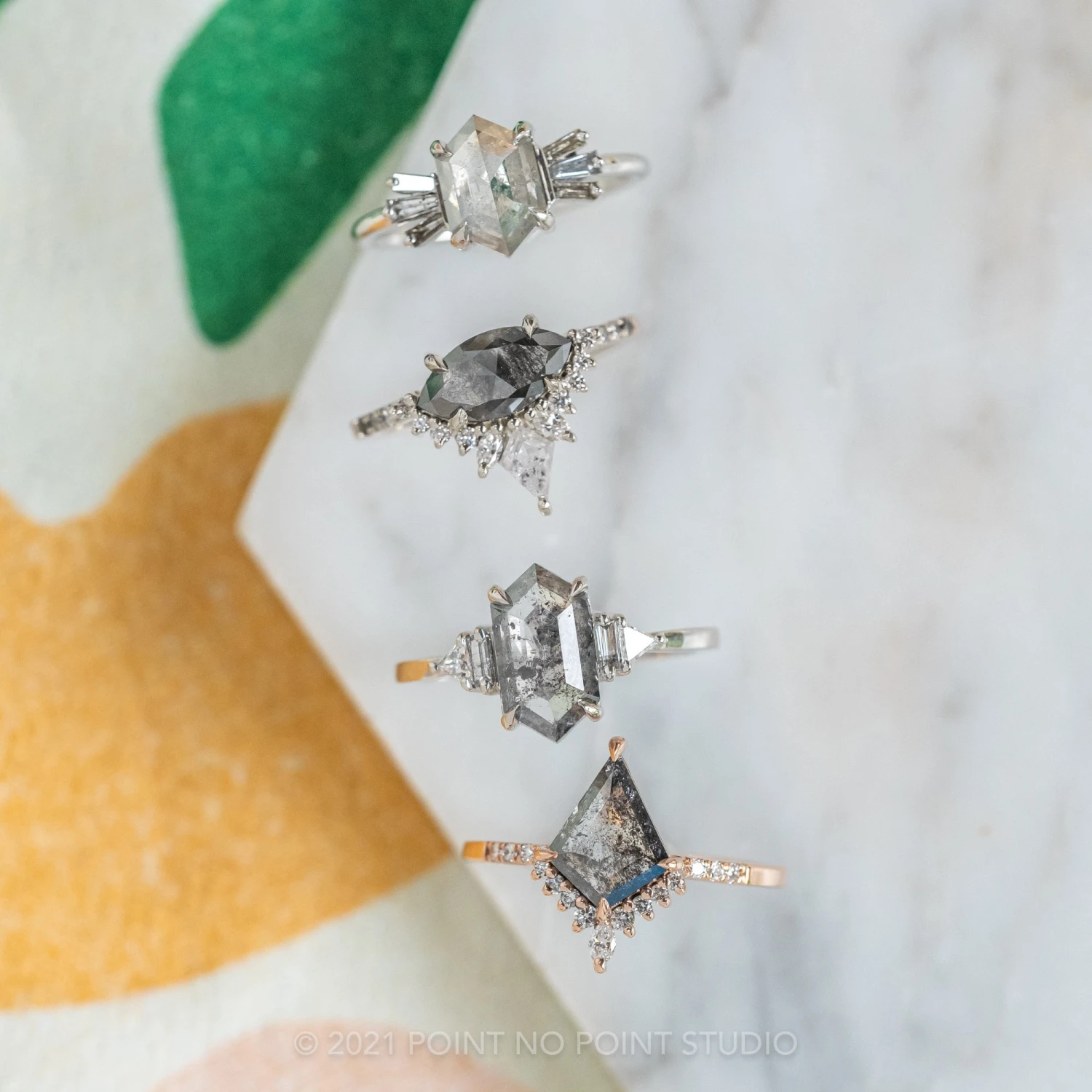 1.89 Carat Black Speckled Marquise Diamond Engagement Ring, Ombre Avaline Setting, Platinum - Image 6