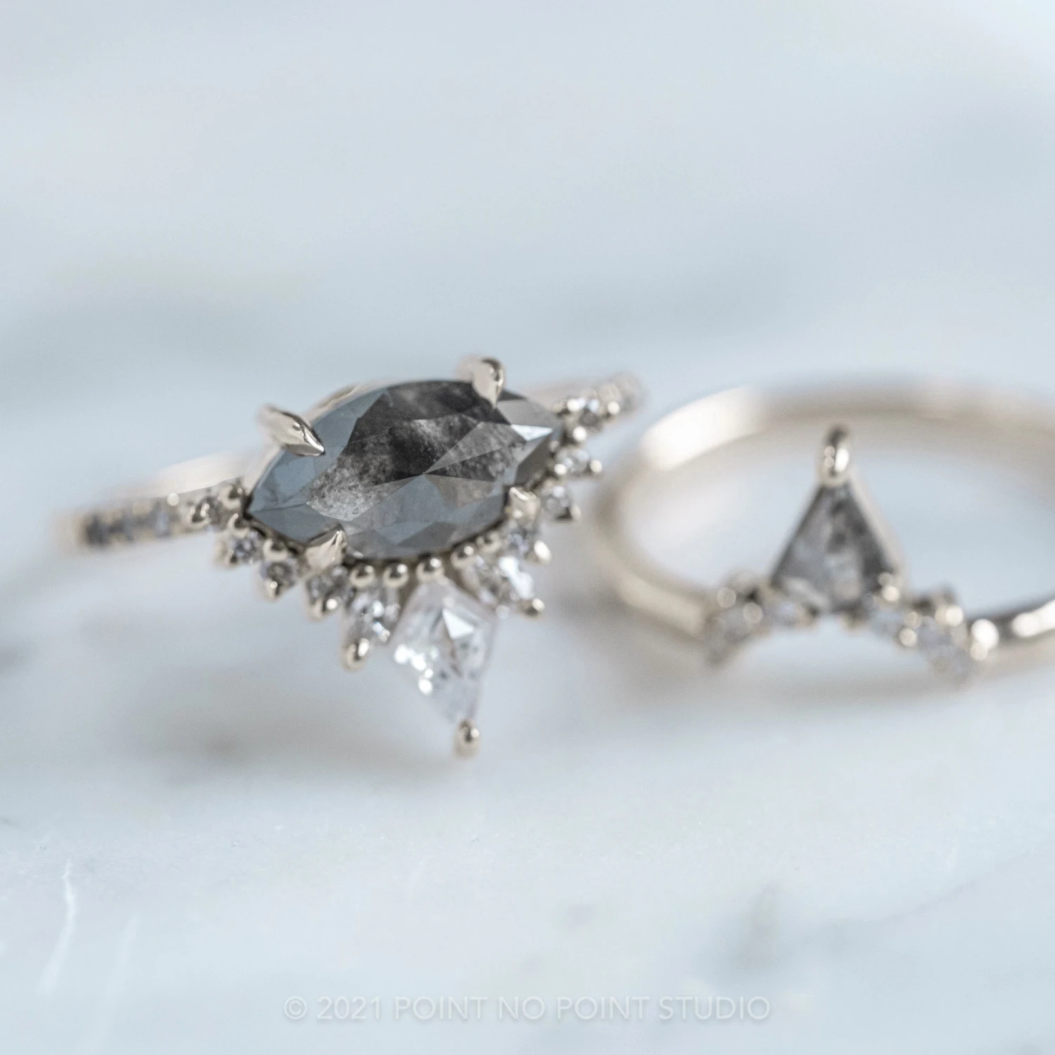 1.89 Carat Black Speckled Marquise Diamond Engagement Ring, Ombre Avaline Setting, Platinum - Image 8