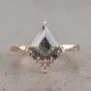 1.14 Carat Black Speckled Kite Diamond Engagement Ring, Paloma Setting, 14K Rose Gold