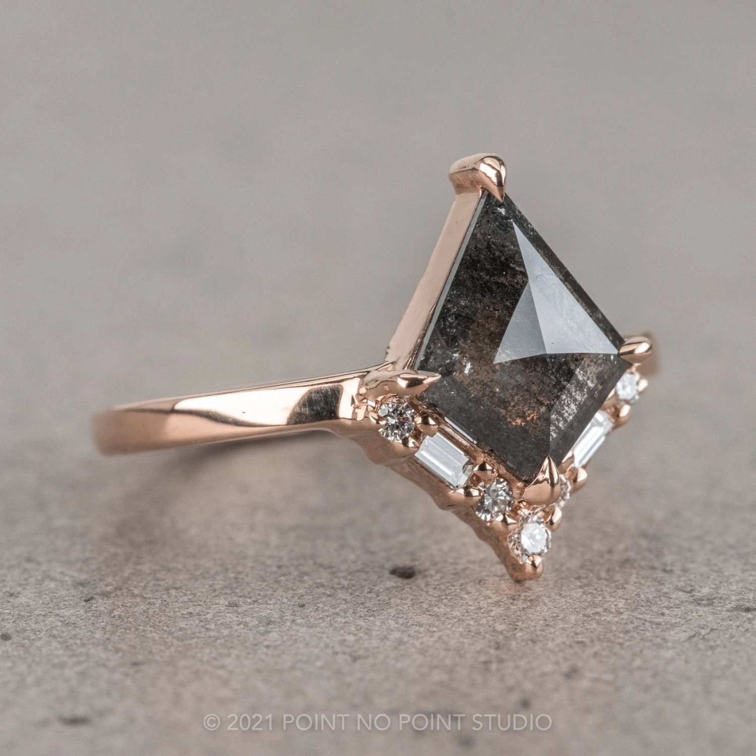 1.14 Carat Black Speckled Kite Diamond Engagement Ring, Paloma Setting, 14K Rose Gold - Image 6