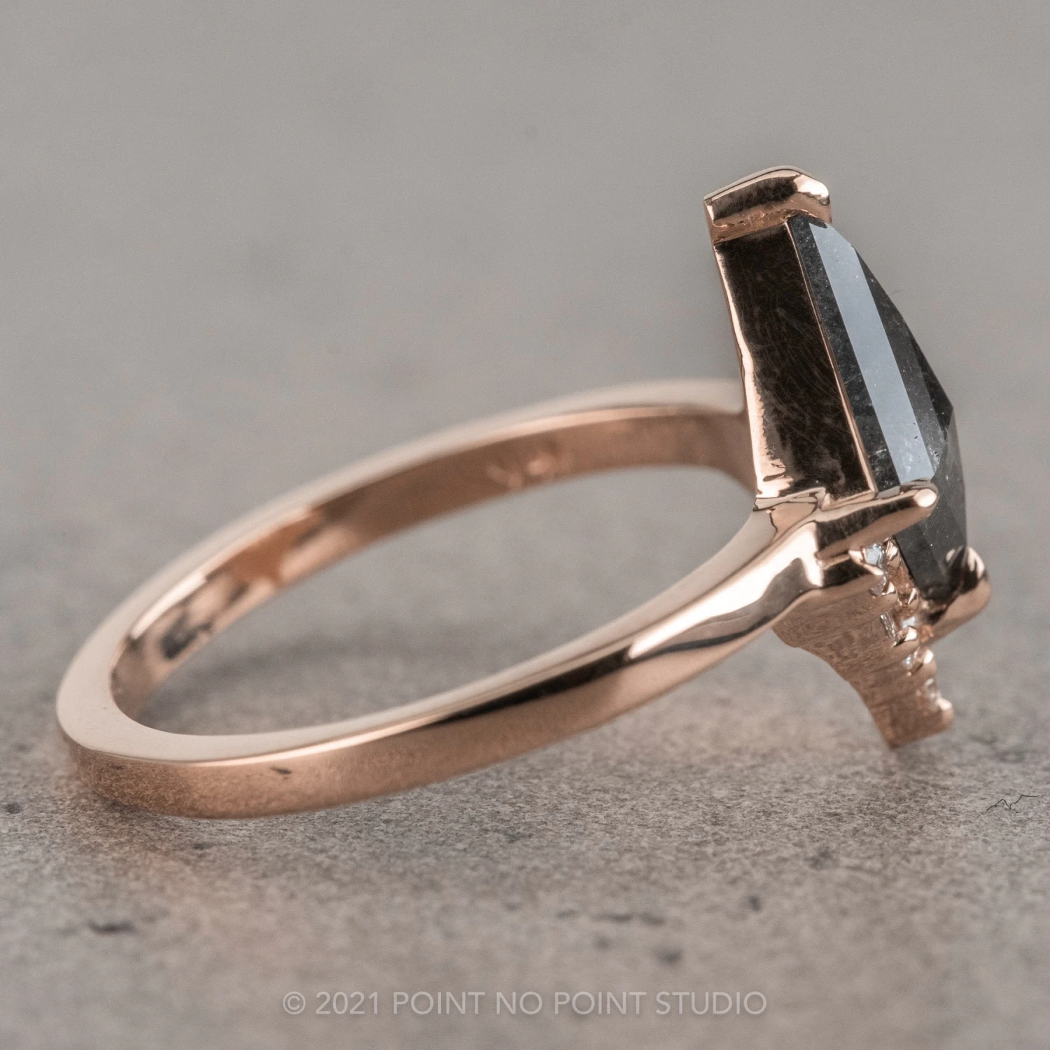 1.14 Carat Black Speckled Kite Diamond Engagement Ring, Paloma Setting, 14K Rose Gold - Image 7