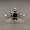 1.15 Carat Black Round Diamond Engagement Ring, Cosette Setting, 14K Yellow Gold