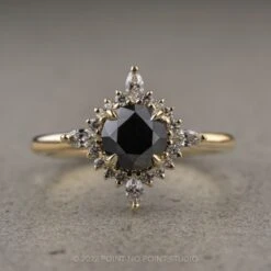1.15 Carat Black Round Diamond Engagement Ring, Cosette Setting, 14K Yellow Gold