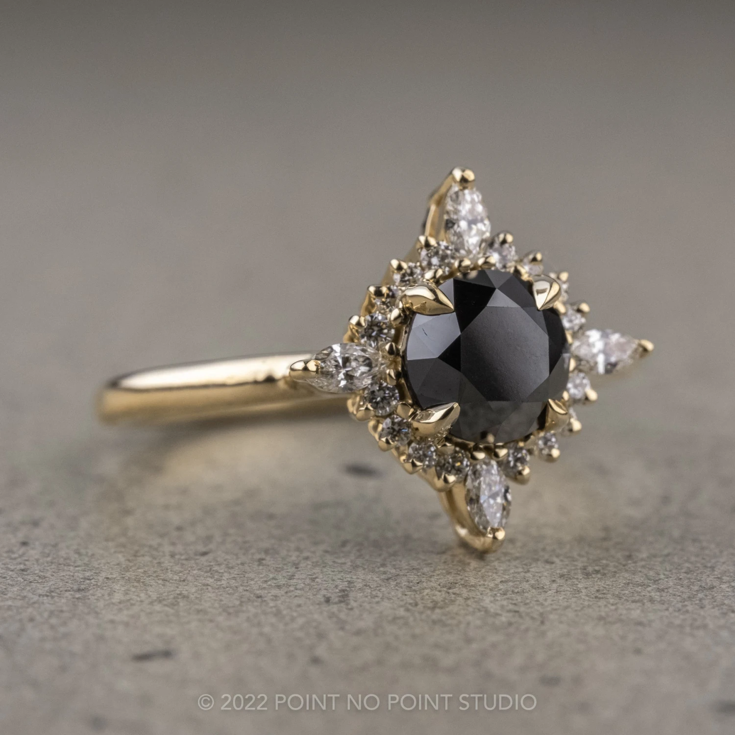 1.15 Carat Black Round Diamond Engagement Ring, Cosette Setting, 14K Yellow Gold - Image 4