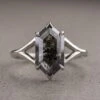 1.84 Carat Black Speckled Hexagon Diamond Engagement Ring, Charlize Setting, 14K White Gold