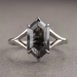 1.84 Carat Black Speckled Hexagon Diamond Engagement Ring, Charlize Setting, 14K White Gold