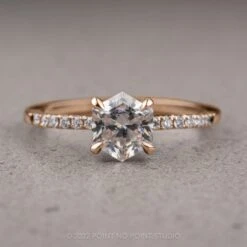 1.56 Carat Hexagon Moissanite Engagement Ring, Jules Setting, 14k Rose Gold