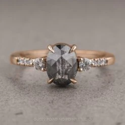 2.38 Carat Black Speckled Oval Diamond Engagement Ring, Eliza Setting, 14K Rose Gold