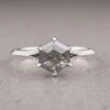 1.36 Carat Salt And Pepper Hexagon Diamond Engagement Ring, Mackenzie Setting, 14K White Gold