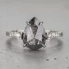 3.56 Carat Salt And Pepper Pear Diamond Engagement Ring, Eliza Setting, 14K White Gold