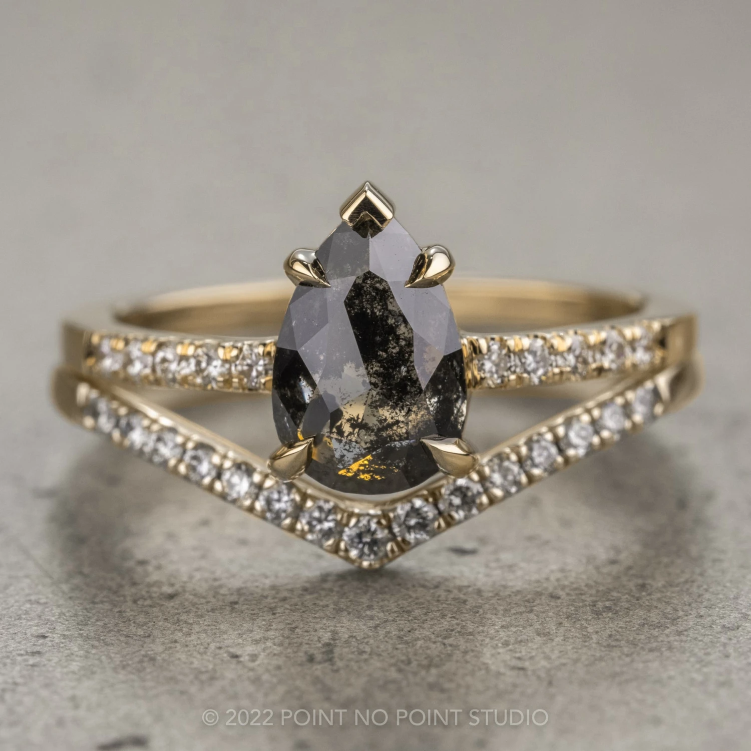 1.78 Carat Black Speckled Pear Diamond Engagement Ring, Jules Setting, 14K Yellow Gold - Image 6