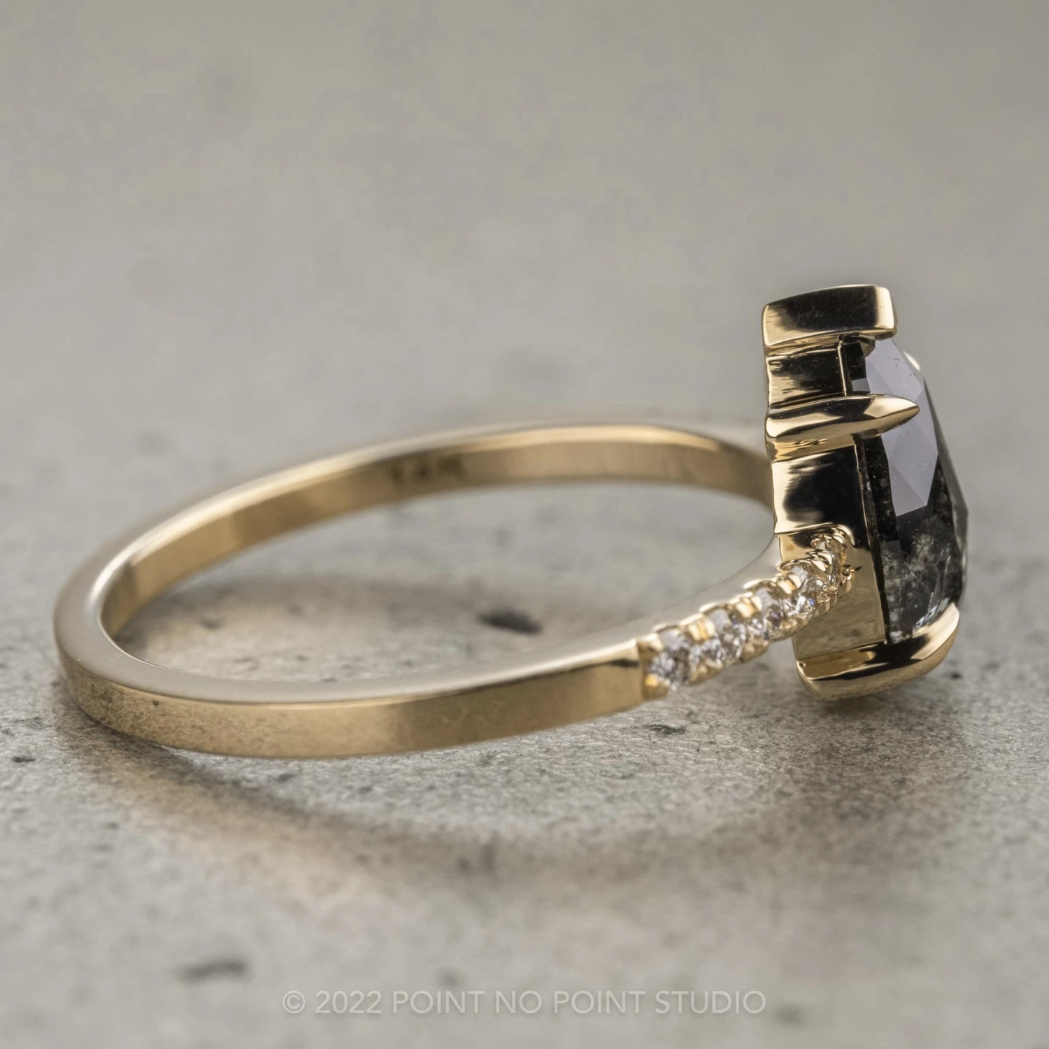 1.78 Carat Black Speckled Pear Diamond Engagement Ring, Jules Setting, 14K Yellow Gold - Image 8