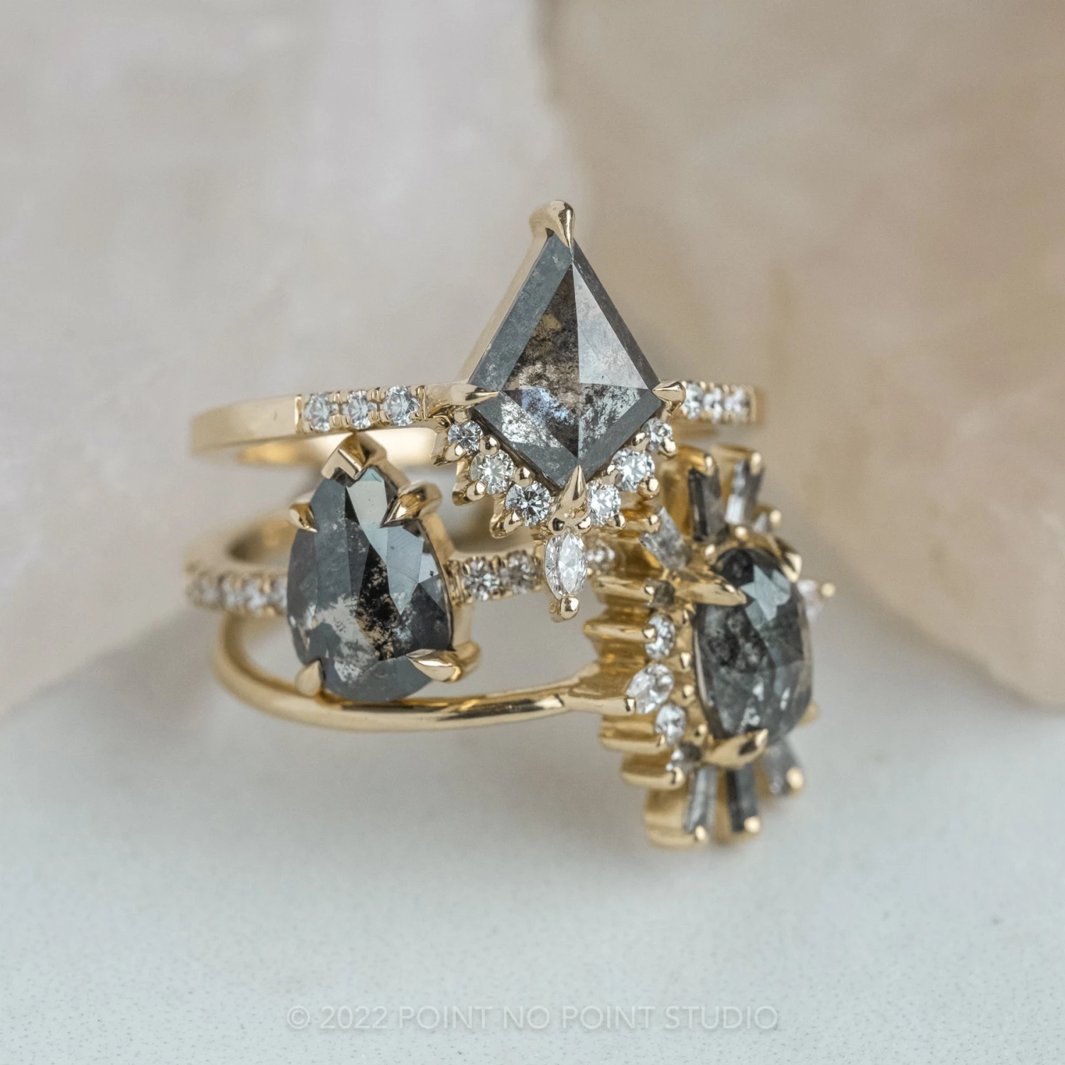 1.78 Carat Black Speckled Pear Diamond Engagement Ring, Jules Setting, 14K Yellow Gold - Image 3