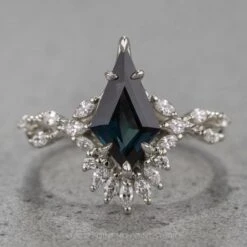 1.86 Carat Teal Kite Sapphire And Diamond Engagement Ring, Quinnie Setting, Platinum