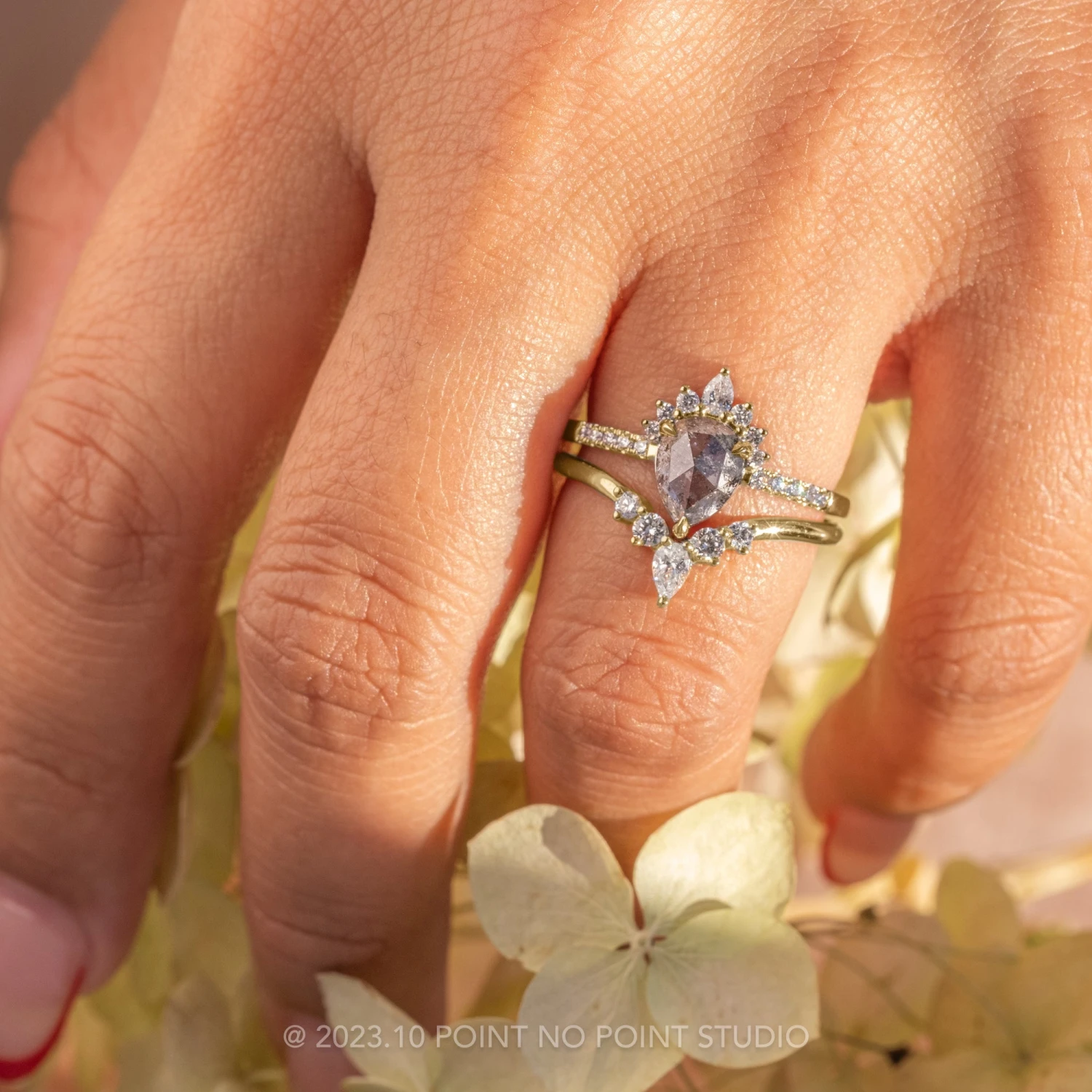 1.26 Carat Black Speckled Pear Diamond Engagement Ring, Avaline Setting, 14K Yellow Gold - Image 2