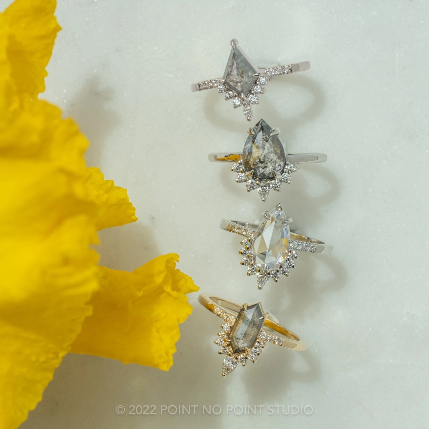 1.23 Carat Salt And Pepper Kite Diamond Engagement Ring, Avaline Setting, Platinum - Image 7