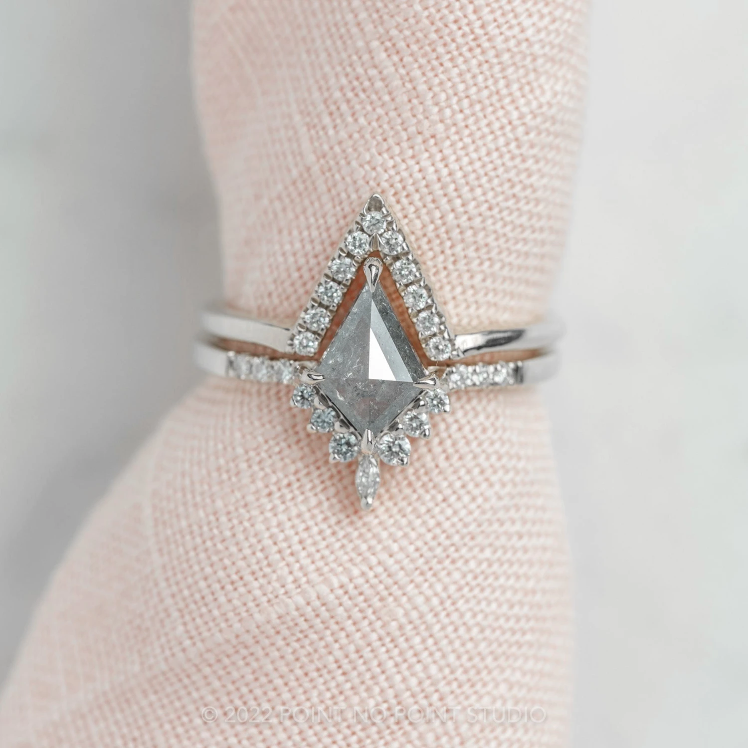 1.23 Carat Salt And Pepper Kite Diamond Engagement Ring, Avaline Setting, Platinum - Image 3